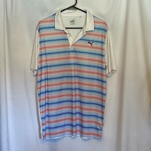 Puma Red White & Blue Golf Polo Short Sleeve Shirt Size Large Athletic Casual
